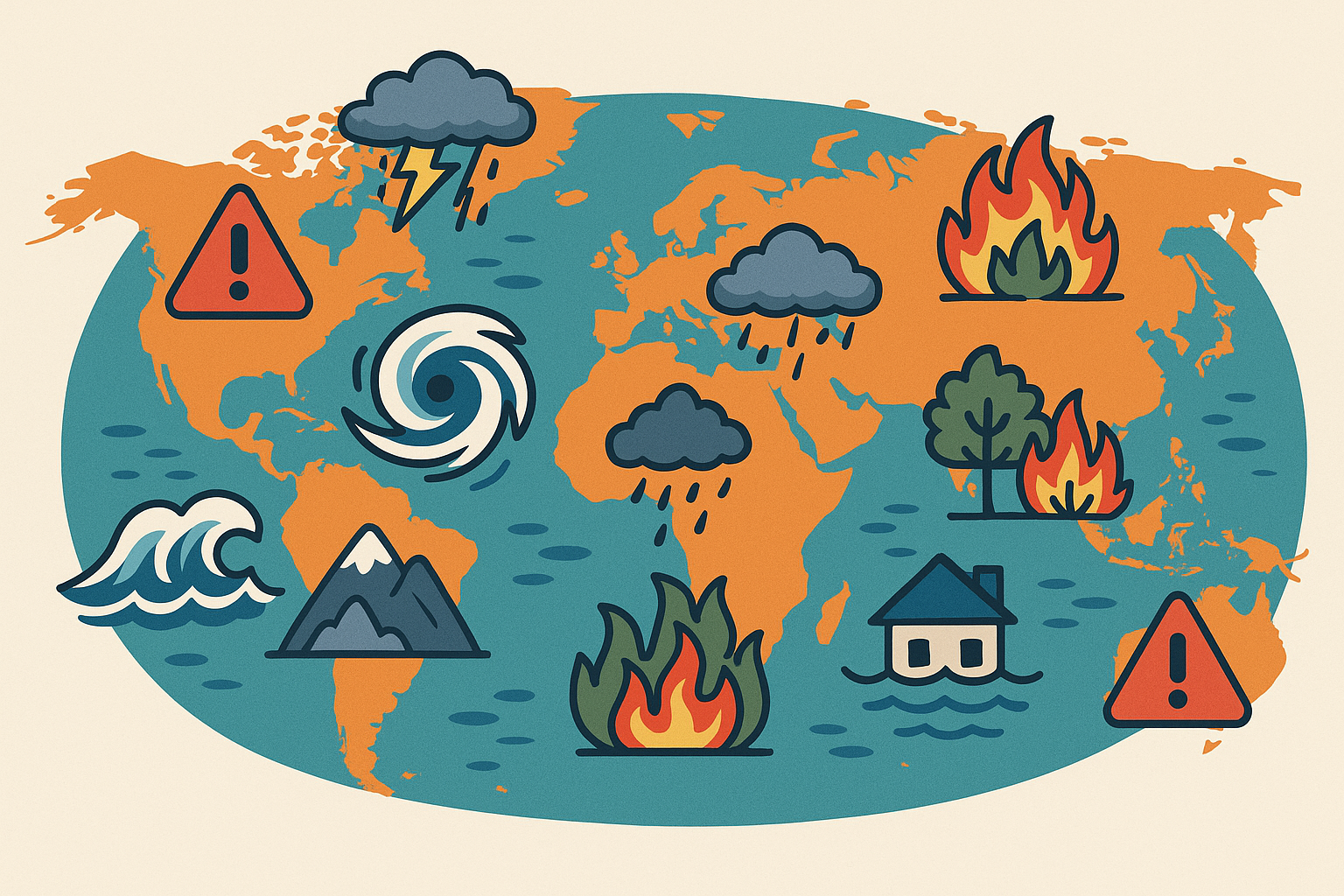 Mapa conceptual con zonas sombreadas que representan regiones afectadas por sequías prolongadas